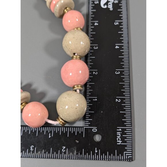 Pink Gray Ceramic Bead Statement Necklace Chunky Tribal Boho 17" - Picture 10 of 10